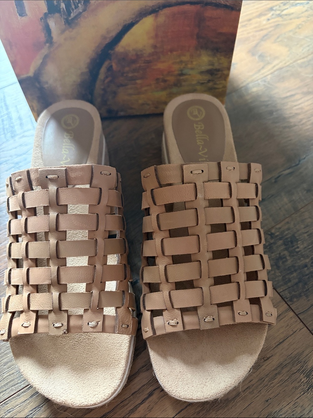Bella Vita Tan Woven Slide Sandals